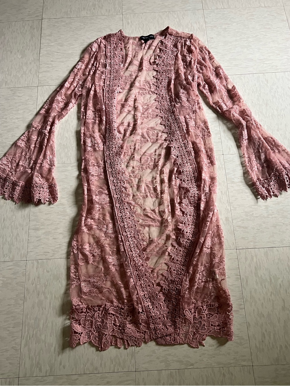 Pink Lace Flare Sleeve Cardigan